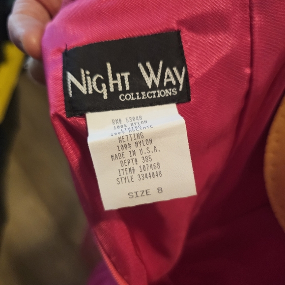 Size 8 Vintage Night Way Collection Strapless Hot Pink Tulle Dress - Picture 3 of 6